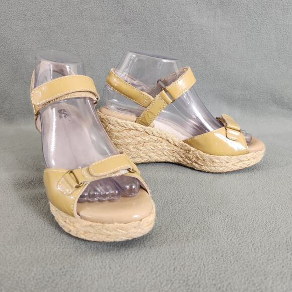 SOFTWALK Women's Patent Leather Espadrille Wedges Size 7M Comfort Shoes Tan